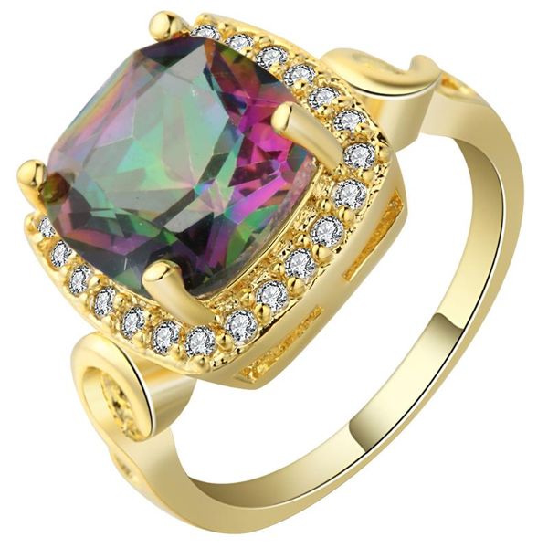 

wedding rings luxury gold rainbow square cubic zircon ring classic jewelry for women birthday party wholesale bague, Slivery;golden