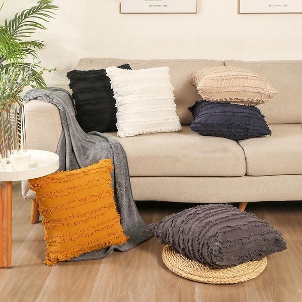

cushion/decorative pillow ins cotton and linen cut tassel solid simple light luxury case cover contracted home decoration decorative pillows