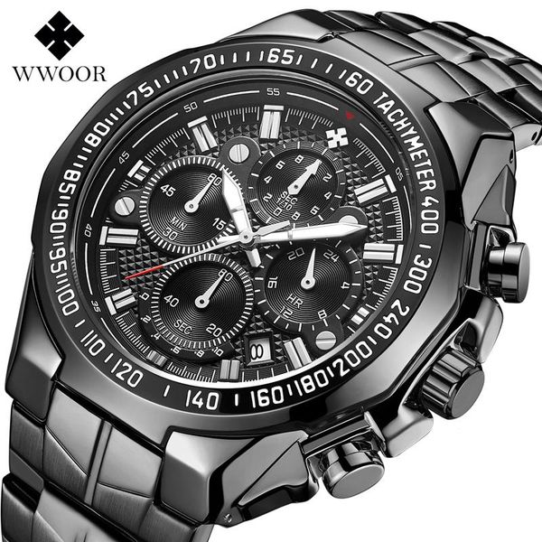 

wristwatches wwoor sport chronograph watch men relojes hombre full black big dial stainless steel quartz wristwatch 2021, Slivery;brown