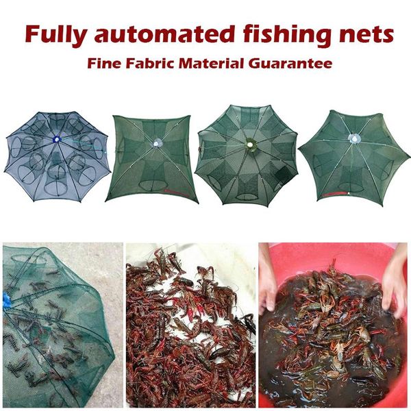 

portable folded fishing net fish shrimp crayfish crab baits cast mesh trap strengthened 4-8 holes automatic fishing network