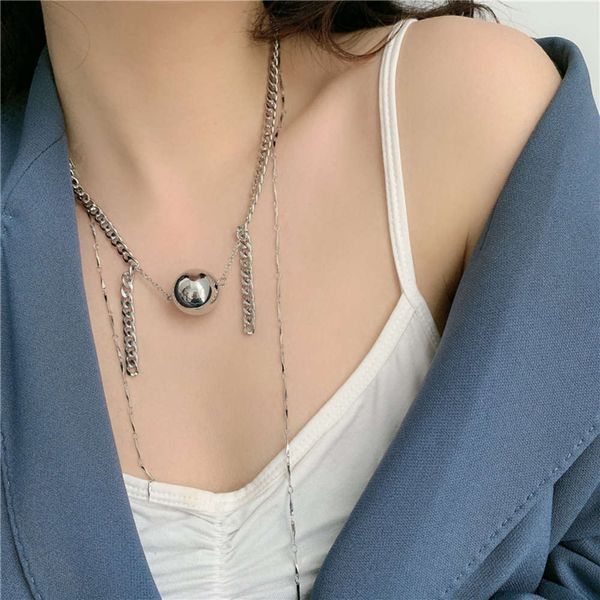 

hbp fashion small design light luxury metal ball necklace thick and thin versatile personality net red short clavicle chain female, Silver