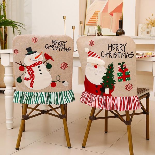 

chair covers christmas decor embroidery old man snowman linen lace cover