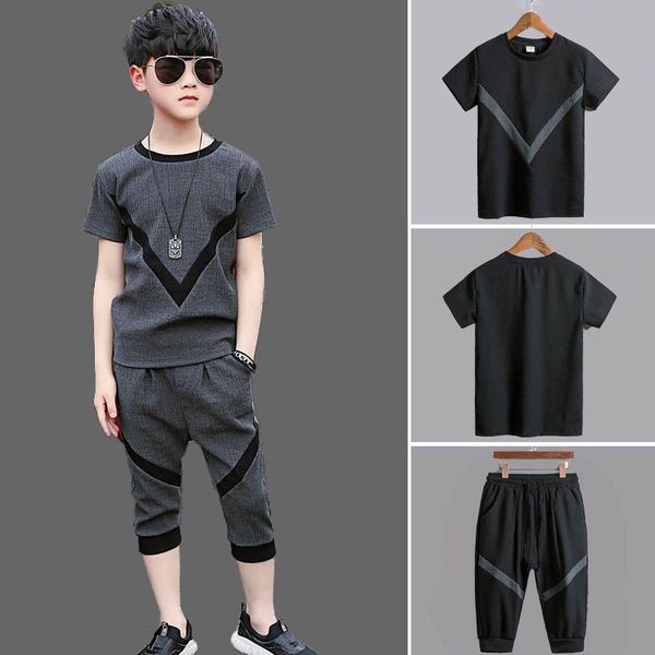 

summer cotton short sleeve boy sets new 2021 korean version fashion two-piece sportswear casual handsome childrens clothing, White