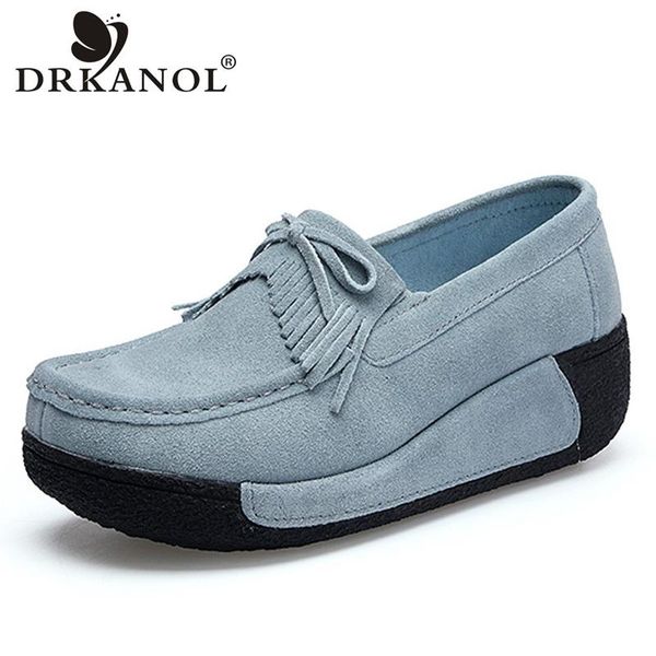 

dress shoes drkanol spring autumn women cow suede retro tassel round toe casual wedge platform chaussure femme h1319, Black