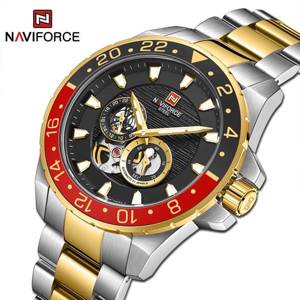 

wristwatches naviforce watches for men business luminous automatic mechanical movement steel strap 10atm waterproof relogio masculino, Slivery;brown