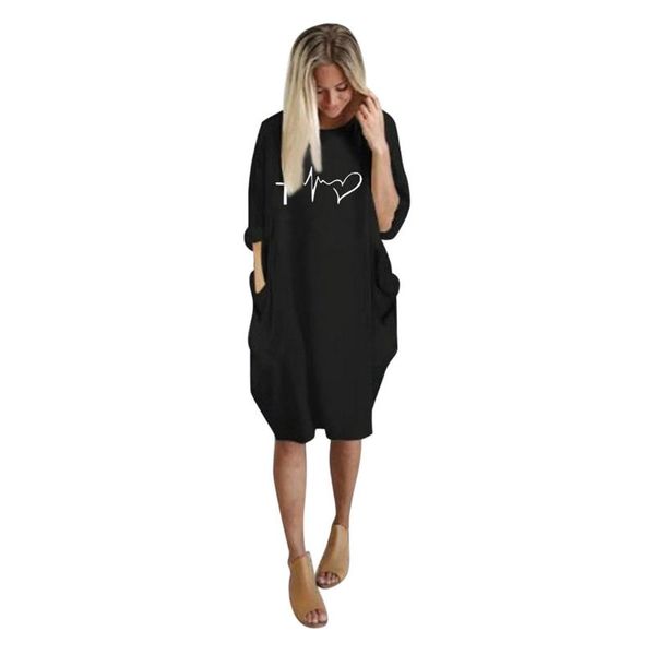 

casual dresses womens jumper dress ladies oversized pockets baggy long sleeve pocket pullover mini plus size solid crew neck, Black;gray