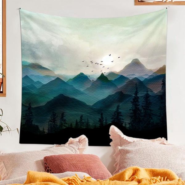 

tapestries nature landscape tapestry wall hanging mountain sunset forest trees art for home
