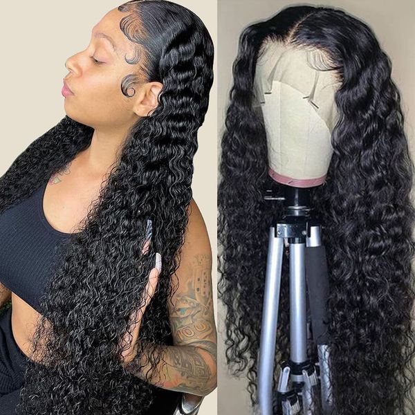 

lx brand black color water wave wig for women heat resistant glueless curly hair synthetic lace wigs cosplay light brown lacefactory direct