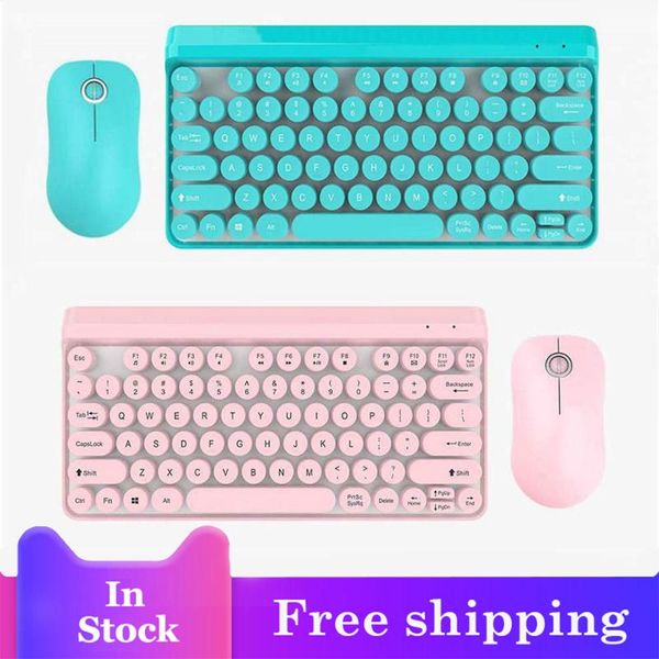 

keyboard mouse combos wireless gaming combo ergonomic computer gamer keybord usb mause kit set 77 key round keycaps pc keypad pink girl