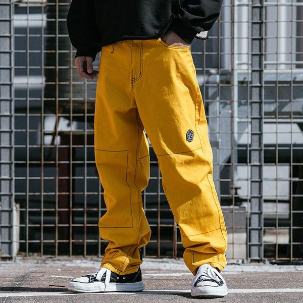 

men's pants hip pant streetwear men harajuku cargo denim baggy joggers 2021 sring hipster long trousers yellow street wear, Black