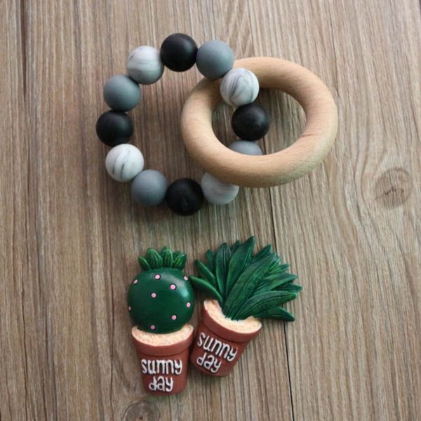 

natural wooden baby pacifiers silicone teething beads infant feeding newborn teeth practice toys teether b7296
