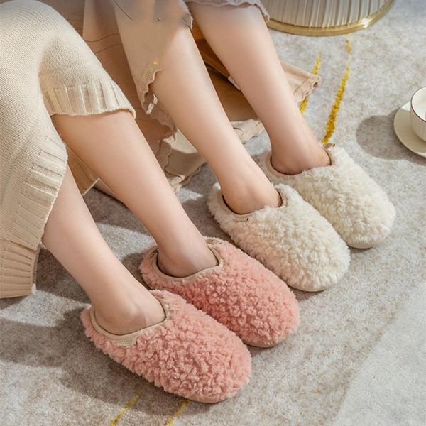 

slippers suihyung women home cotton winter fluffy fur indoor floor shoes soft warm lovers flat slides ladies plush, Black