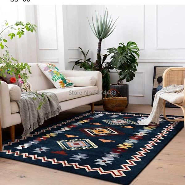 

carpets 200*300cm fashion retro simple geometric dark blue ethnic style living room bedroom bedside carpet floor mat customization