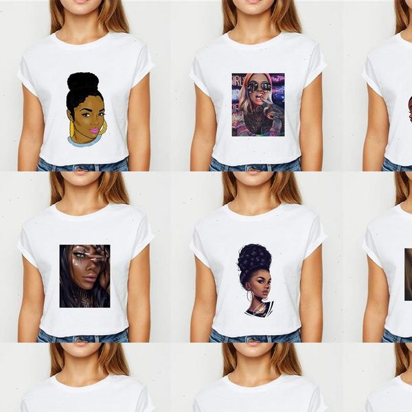 

fashion retro melanin black girl print womens shirt korea streetwear casual versatile tshirt summer sell women clothing, White