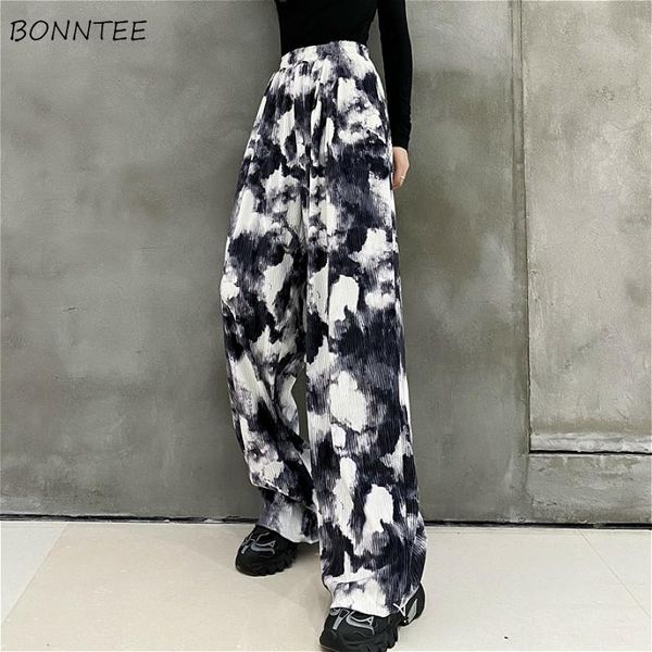 

women's pants & capris casual women full length all-match college boyfriend daily tie dye female trousers wide leg trendy baggy teenage, Black;white