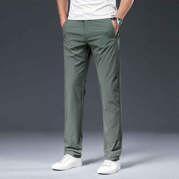 

male trousers summer nylon solid color straight mid loose full length smart casual work pants 7c44, Black