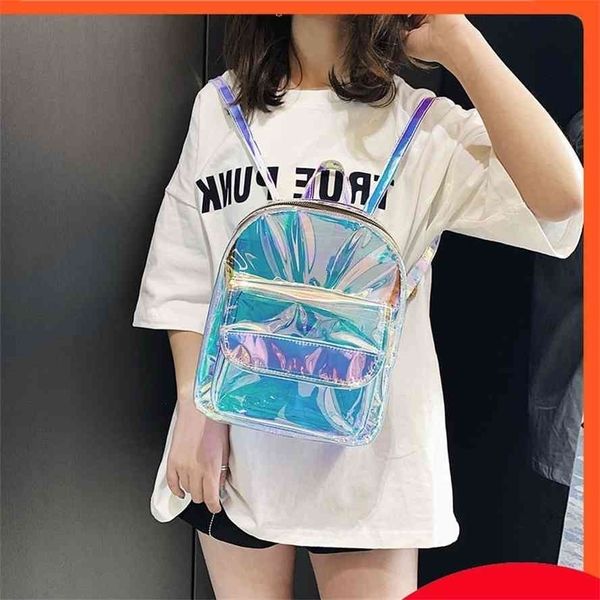

laser female 2021 new korean fashion backpack plastic transparent jelly student schoolbag beach bag
