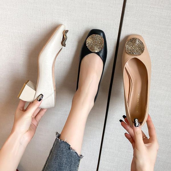 

women shoes orange gold heels sandals ladies slip on round toe 2021 shallow mouth white lace-up african slip-on velvet, Black