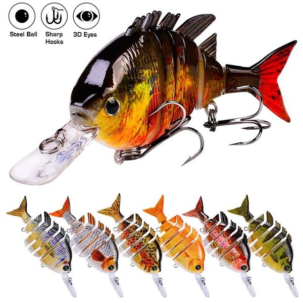 

7pc swimbait 6 sections fishing lures 13.67g-0.48oz/10cm--3.93inch lifelike joint wobblers with #8 high carbon steel hook bass tackle 7 colo