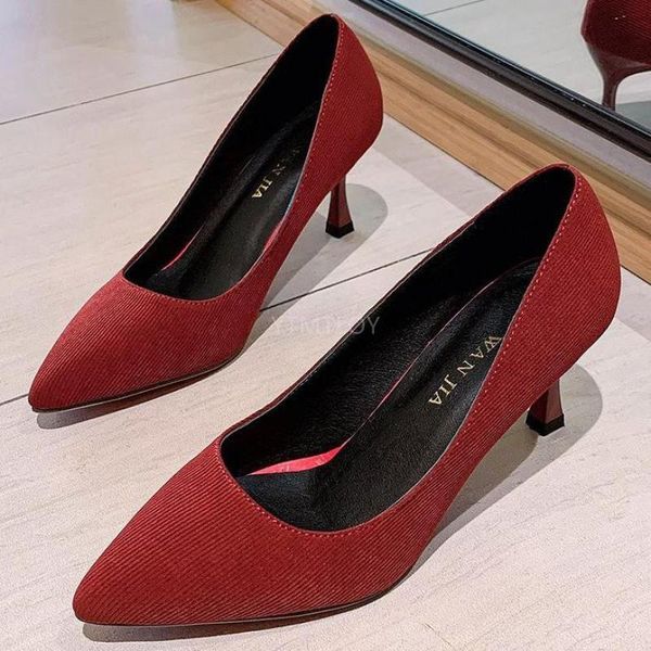 

dress shoes women's suede leather pumps thin high heels big size office work ladies pointed toe zapatos rojos mujer, Black