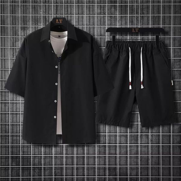 

leisure sports suit men's summer short sleeve t-shirt korean fashion handsome fitns quick drying loose two-piece set, Gray