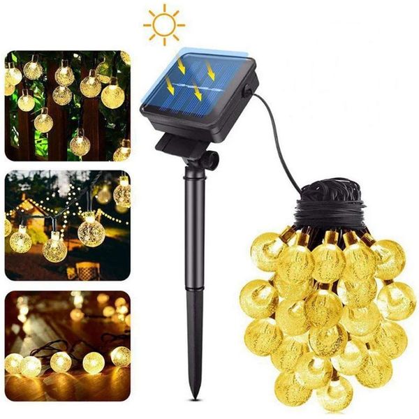 

solar lamps 20/30/50 led crystal bulbs fairy lights outdoor waterproof string for garden yard home wedding christmas decoration