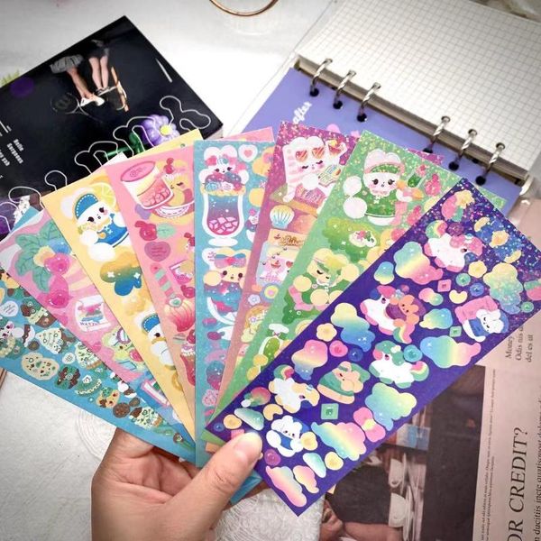 

gift wrap korean candy color laser bear idol card stickers diy scrapbooking junk journal diary po mobile phone sticker
