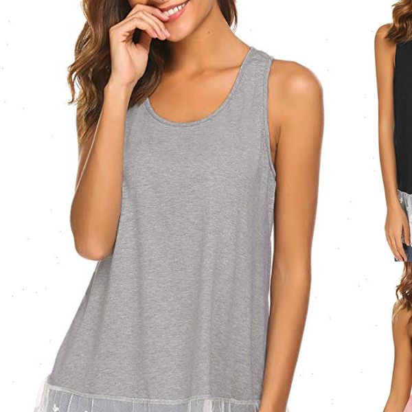 

fashion womens sleeveless lace vest female solid color summer bow t shirt female large size comfortable casual vest camiseta, White