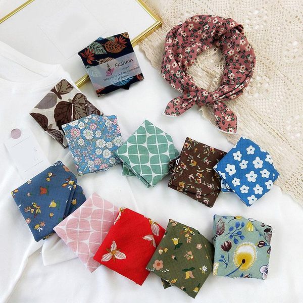 

scarves cotton and linen small square scarf bohemia print bandana hair bands fashion floral handkerchief head neck, Blue;gray