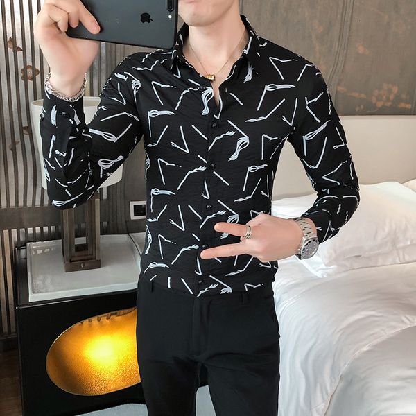 

shirt spring 2021 new business thin digital fit shirts for formal men's clothes wear night club prom tuxedo casual zt7m, Black;brown