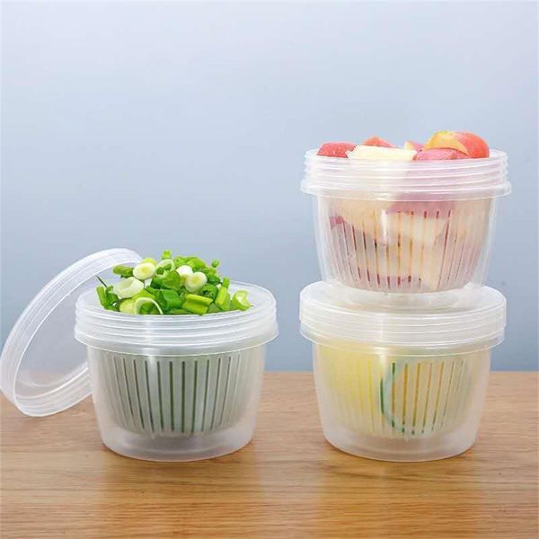 

kitchen storage & organization multilayer box fresh-keeping refrigerator fruit vegetable drain crisper containers with lid