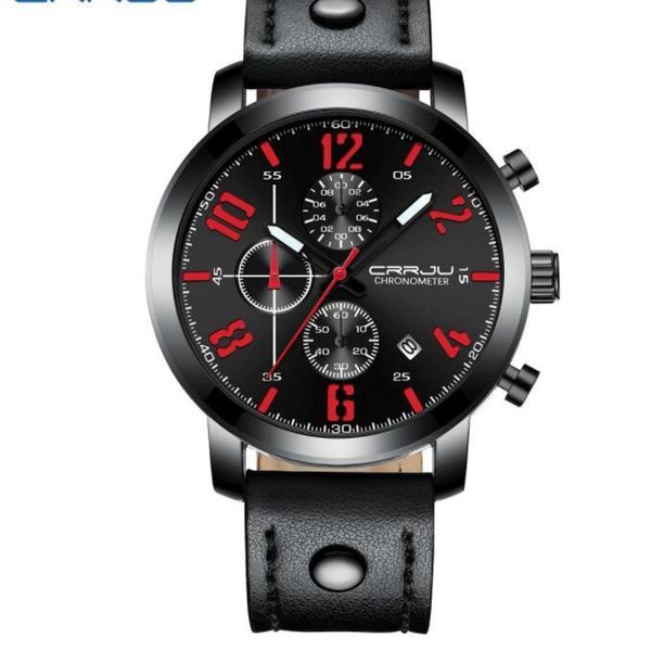 

seller crrju mens watches brand luxury quartz black watch men casual leather military waterproof sport wristwatch relogio masculino, Slivery;brown