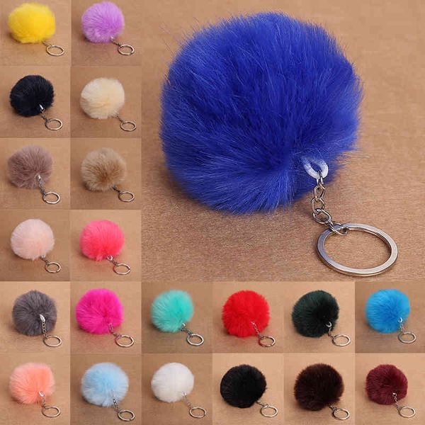 

2020 faux fur pom ball car key chain ring keyring pink black women's bag accessories pendant decoration, Silver