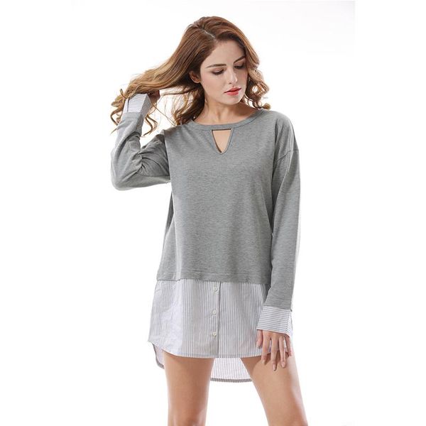 

casual dresses apperloth 2021 autumn women's lady long sleeve t-shirt dress patchwork fake two pieces shirt top, Black;gray