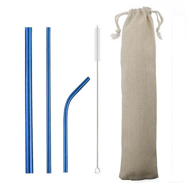 

drinking straws reusable straw metal 16cm 304 stainless steel with clean brush bag kitchen bar accessories