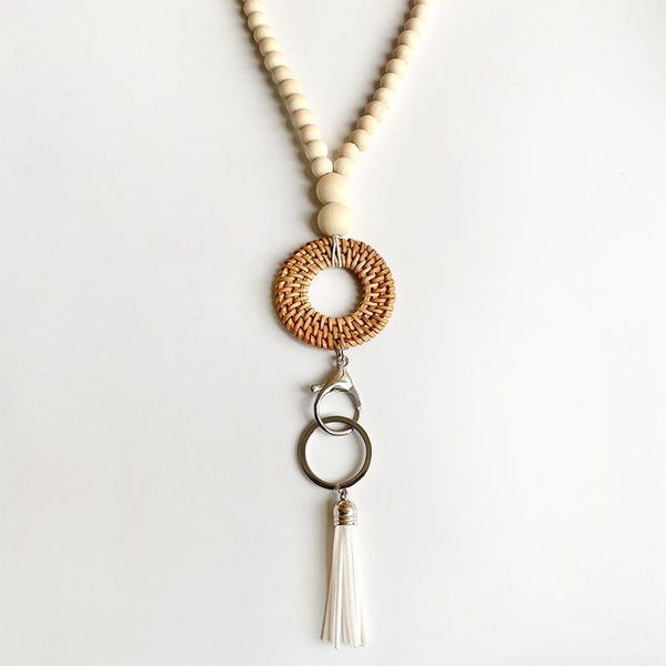 

pendant necklaces multifunction body jewelry wooden beads bohemian key chain lanyard unique simple leather women fashion necklace, Silver