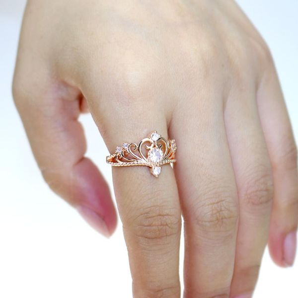 

wedding rings europe and the united states luxury temperament crown rose gold ring with zircon fashion trend female, Slivery;golden