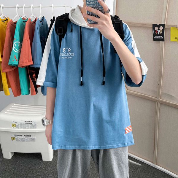 

men's trend hoodie summer fashion brand casual loose short sleeve, Black
