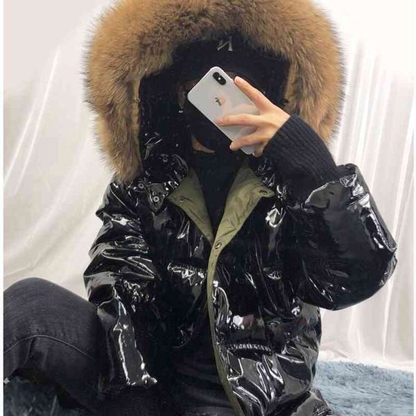 

winter maxi-length big real raccoon fur parka 90% white duck down jacket warm glossy waterproof parka 210531, Black