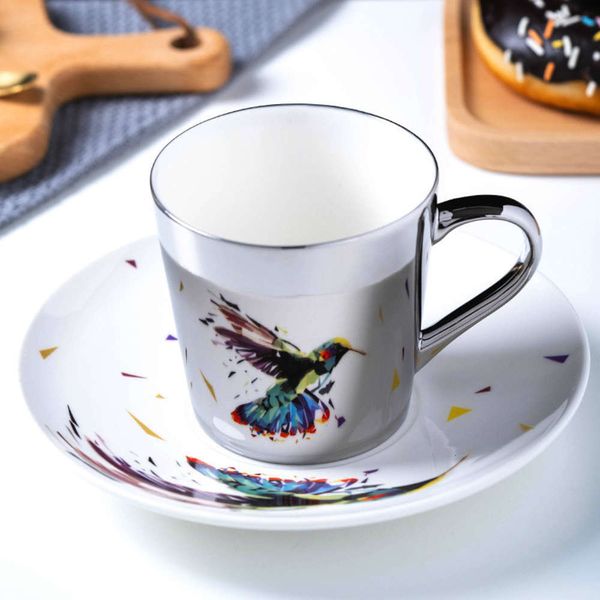 

250ml reflection ceramic coffee cup home drinkware silver reflection mug creative surprise gift for friends english tea set