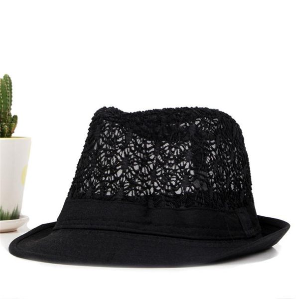 

outdoor hats 2021 summer men women beach sun candy color for party packable breathable hollow out hat cuban trilby, Black;white