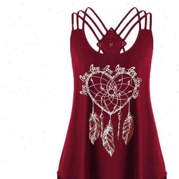 

summer women heart flower print irregular sling u neck strappy loose t shirt sleeveless drop shipping good quality, White