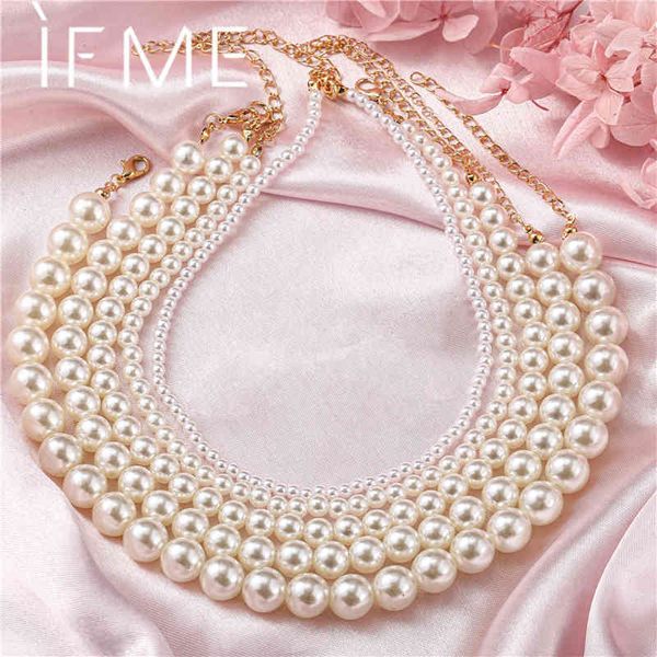 Se eu clássico branco colar para miçangas femininas Immitation Pearl Collar 14mm simples grande garganta gargantilha na moda jóias