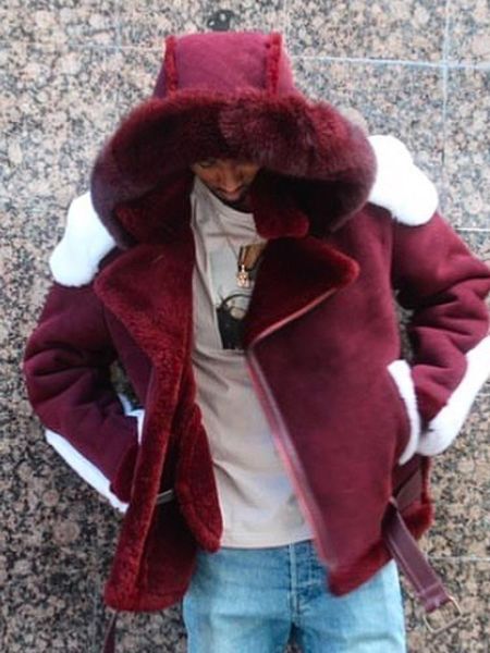 

men's fur & faux lugentolo men leather jacket winter warm fashion coat plus size hooded long sleeve casual mens clothing, Black