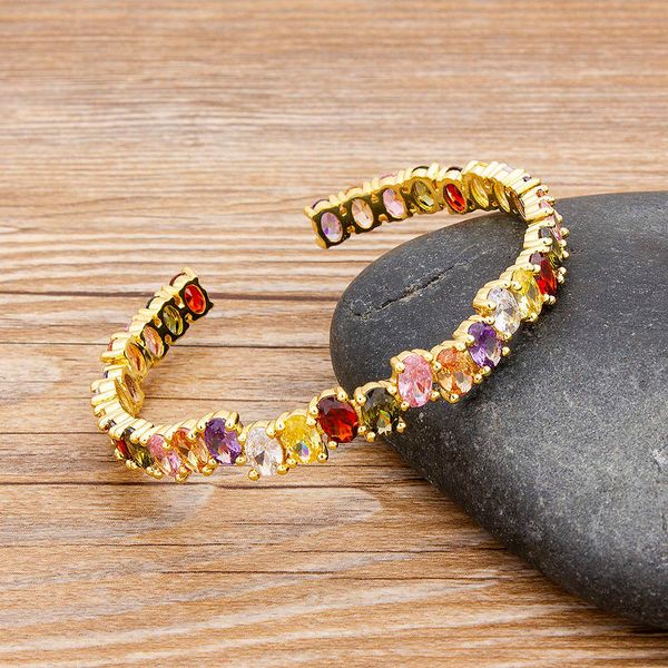 

factory wholesale new arrival open cuff bangles copper zircon gold filled rainbow luxury bracelets & bangles jewelry for women q0717, Black
