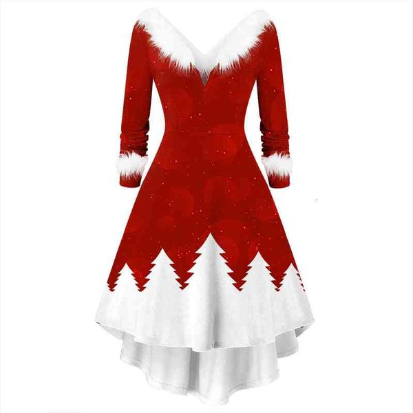 

christmas swing white plush women dress trim pleated asymmetric party autumn winter long sleeve midi santa costume, Black;gray