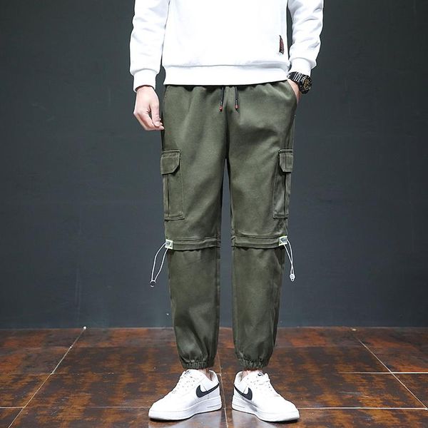 

men's cargo pants men 2021 spring new army green joggers trousers street wear casual fashion sports pants trousers for men, Black