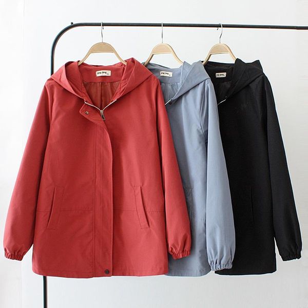 

women's trench coats oversized women hooded coat loose long-sleeve ladies outerwear solid zipper casual 2021 spring autumn female windb, Tan;black