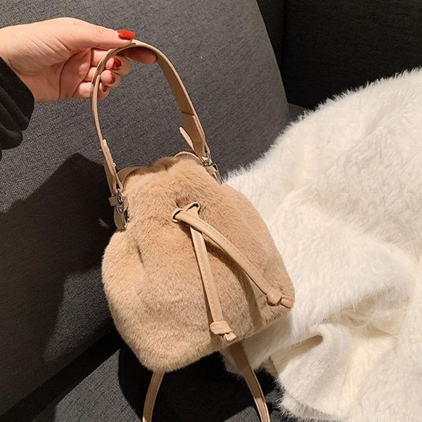 

evening bags winter shoulder bag elegant women soft plush fluffy hand female drawstring crossbody girls travel small bucket