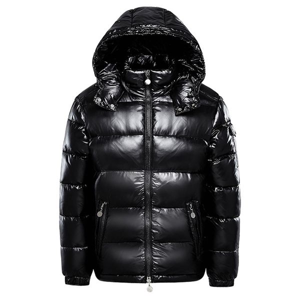 Piumini caldi da uomo Tinta unita Nero Inverno Neve Cerniera con cappuccio Cerniera in metallo brillante Giacca a vento Parka Soprabito M-3XL 211129